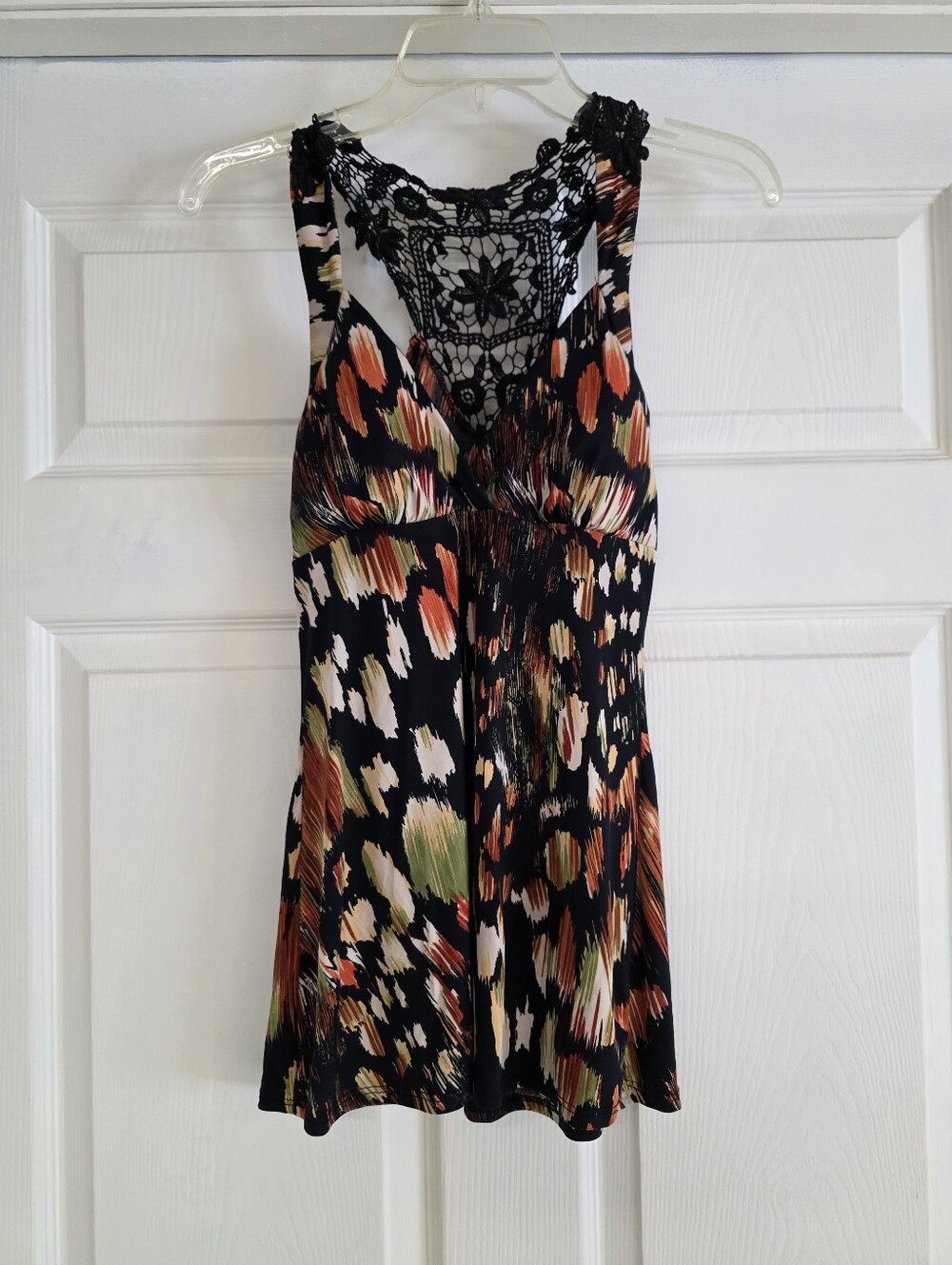 Black Multicolor Crocheted Racerback Camisole